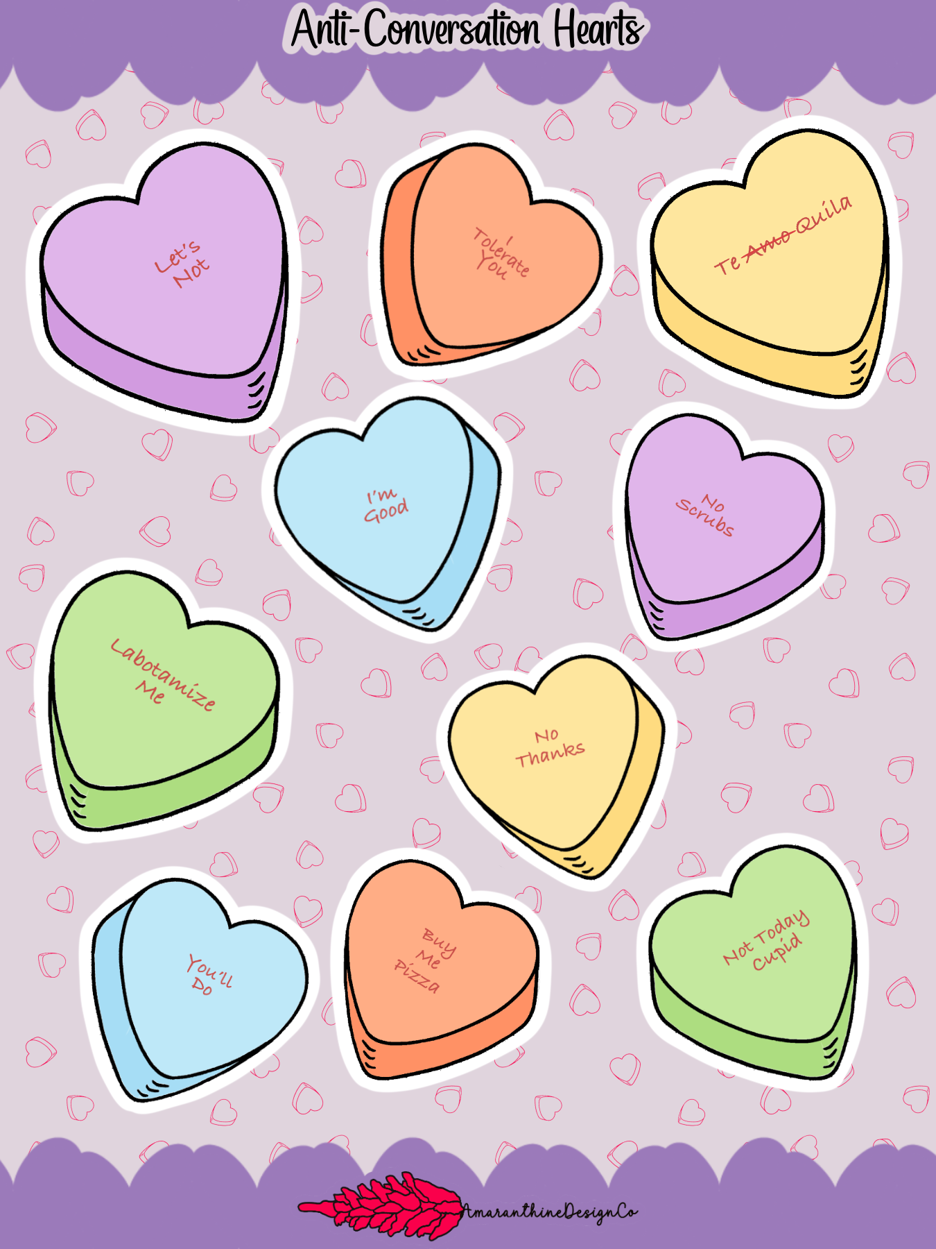 Anti Conversation Hearts Sticker Sheet